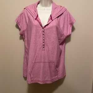 Red hooded knit shirt